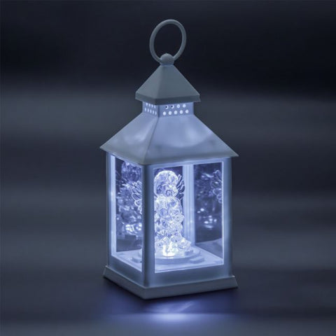 Felinar Alb cu Ingeras & LED 10x10x24cm