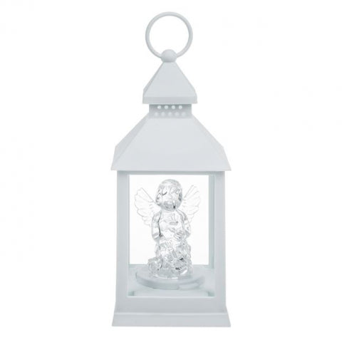 Felinar Alb cu Ingeras & LED 10x10x24cm