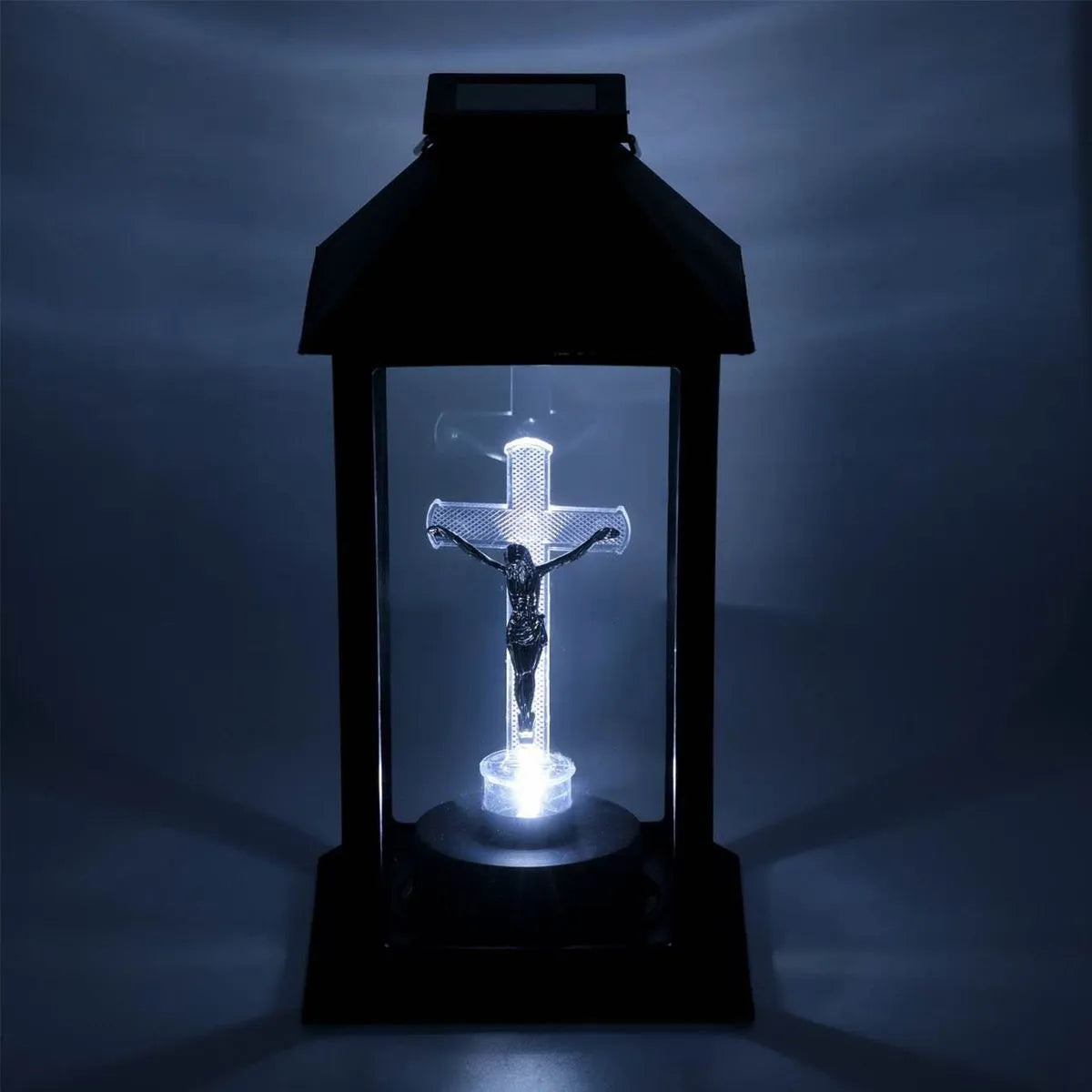 Felinar Solar Negru Cruce cu LED 14x14x28cm